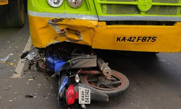 ಬಸ್ ಹಾಗೂ ಬೈಕ್ ನಡುವೆ ಭೀಕರ ಅಪಘಾತ ಇಬ್ಬರು ಸಾವು